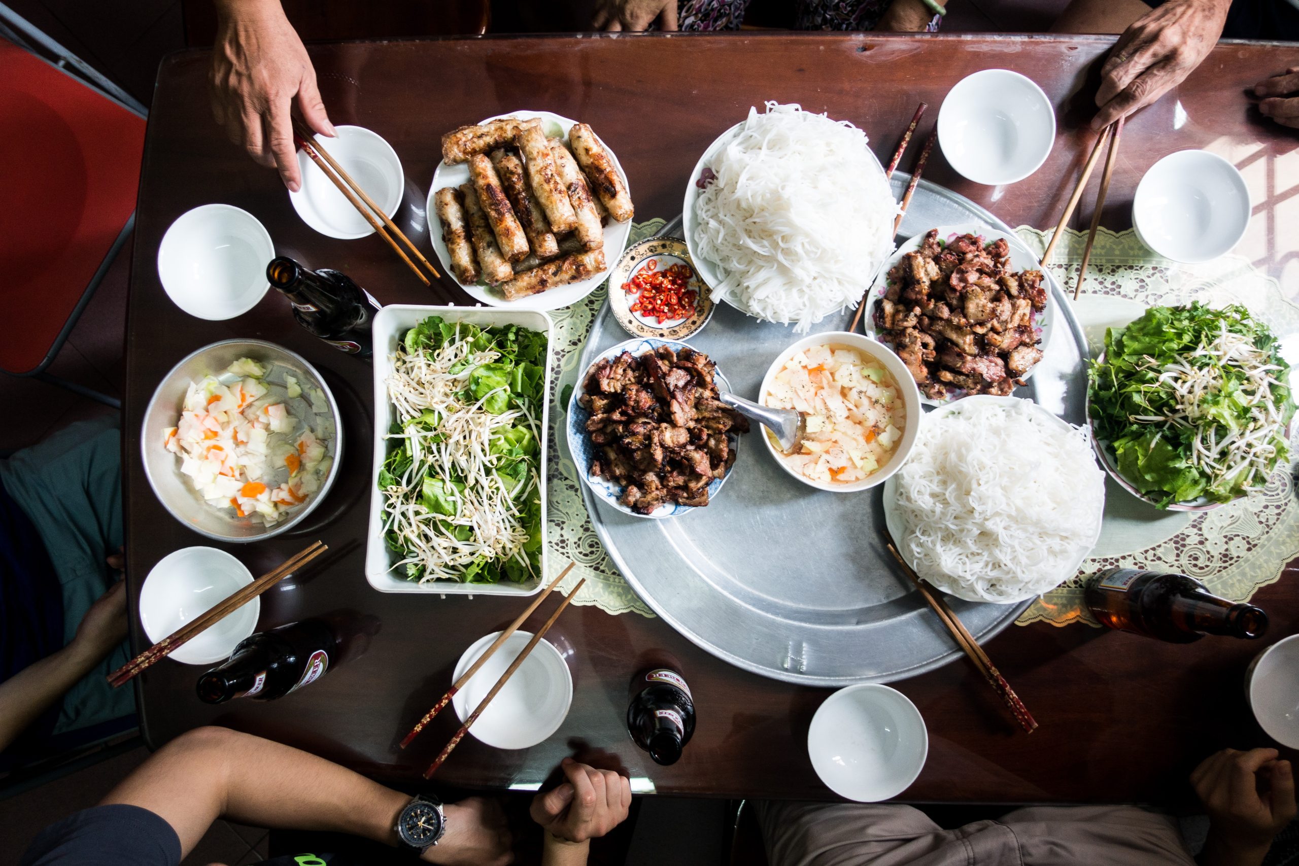 Feasting with family on Vietnamese traditional food