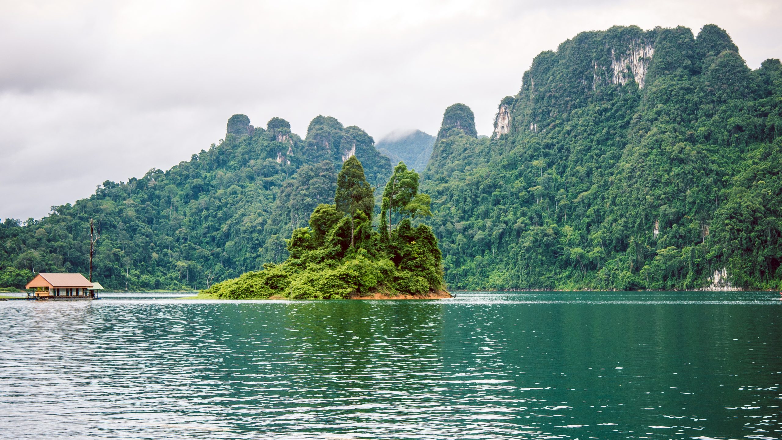 Cheo Lan Lake in Khao Sok, Suratani, Thailand. Rainy Clouds. Low Season